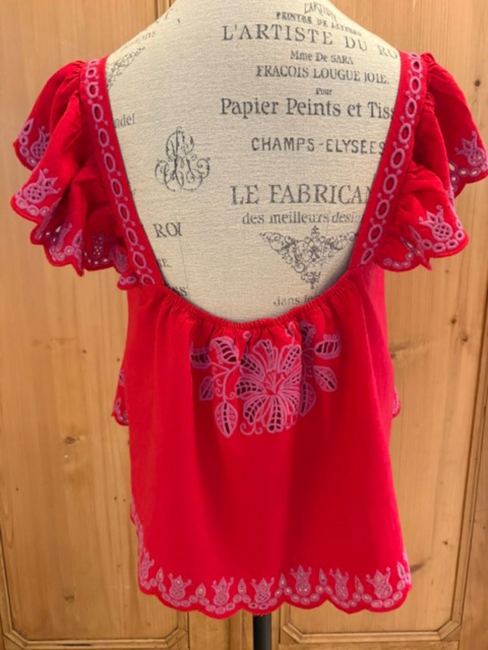 Farm Rio Palm Tree Richelieu Flutter Sleeve Top - Picture 6 of 8